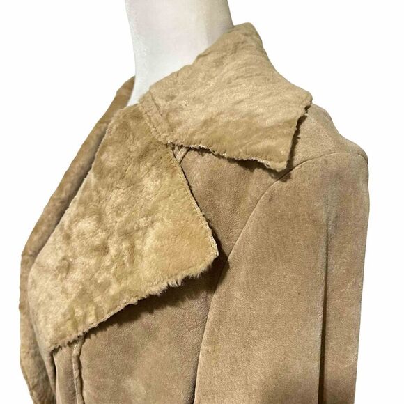 GUESS Leather Suede Jacket Size Small Fur Collar Single Breast - Picture 2 of 12